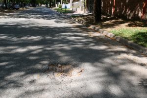 Matheu atrás del Polideportivo, llena de pozos